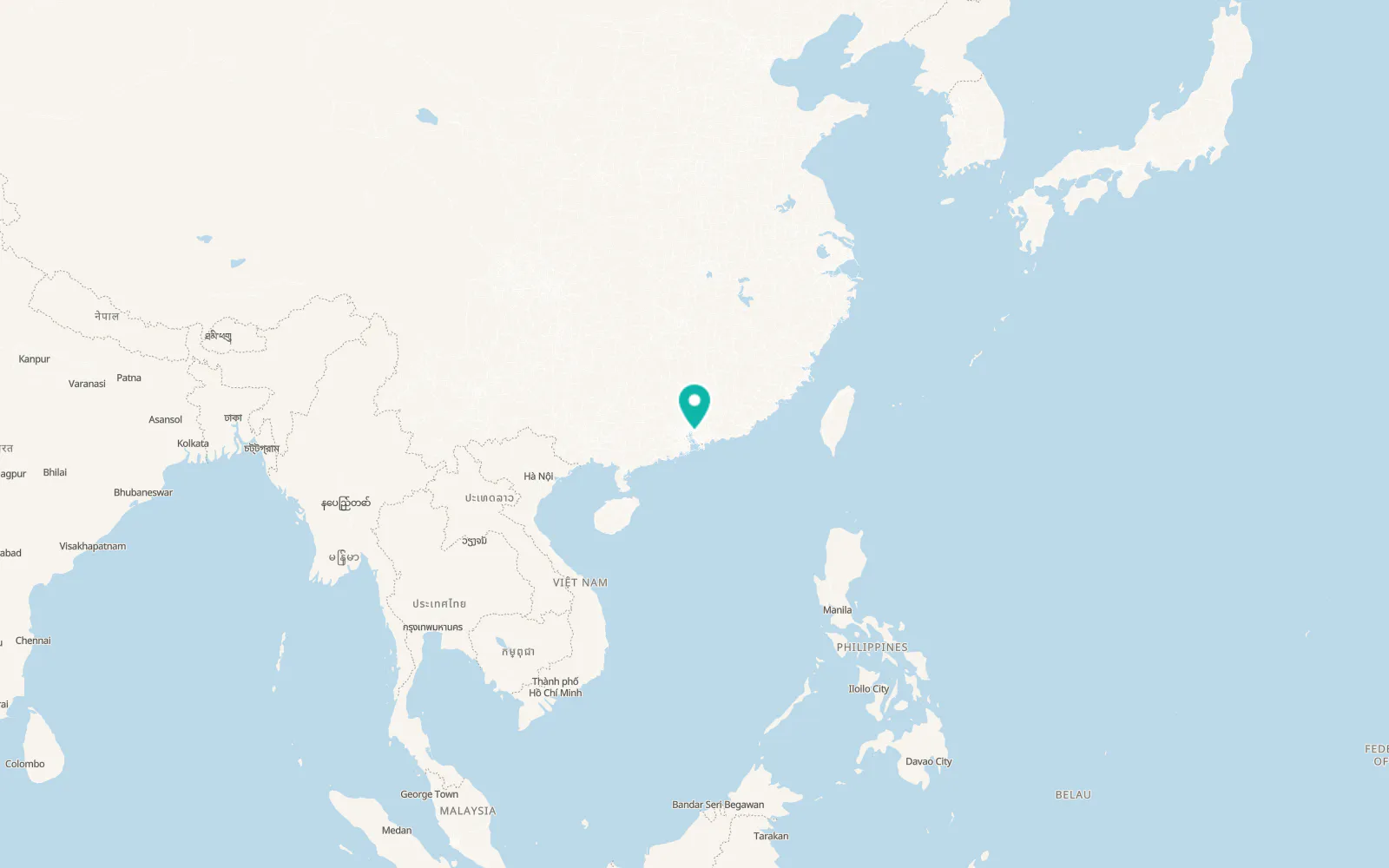 Map of Dongguan