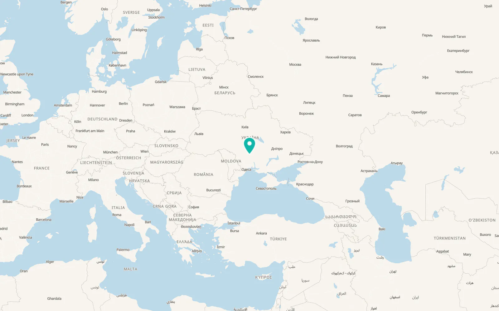 Map of Pivdennoukrainsk